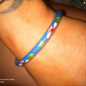 Vintage Floral Light Blue Cloisonne Bangle Bracelet